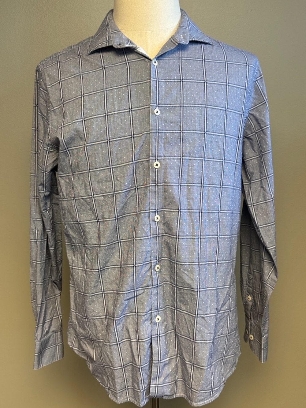 Original Penguin Heritage Slim Fit Shirt Blue Check Cotton 16 34/35